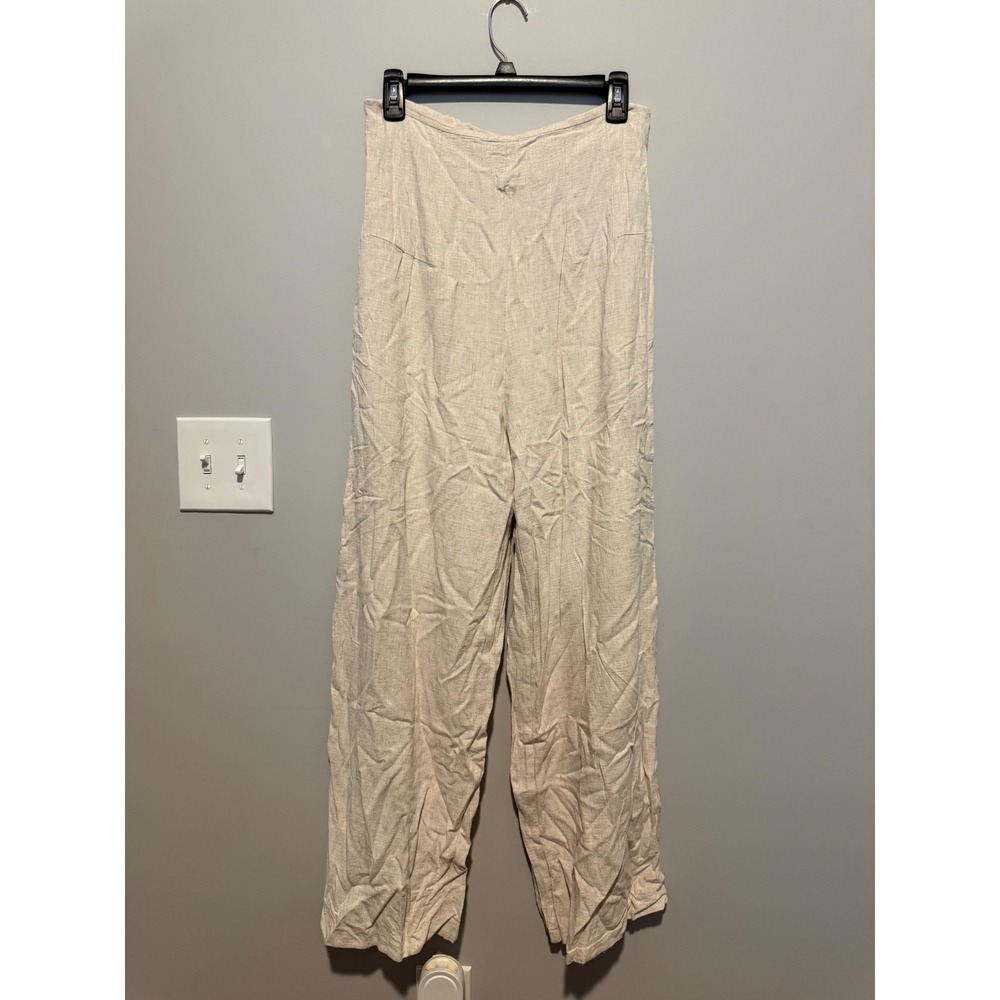 SHEIN Tall Women Oatmeal Beige Linen Blend Wide Leg High Waisted Pants Size M
